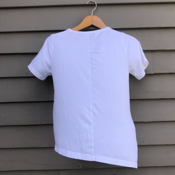New NWOT Lurdes Bergada Asymmetric Hem Short Sleeve T-Shirt White Small Tee Top - Picture 8 of 10